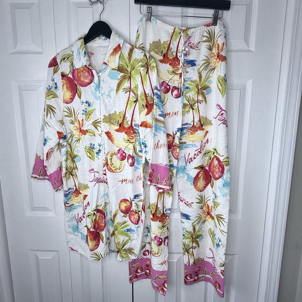 Label of Love Tropical Vacation Linen Blend Shirt Pants Set Large Resortwear